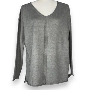 Joan Vass Long Sleeve V-Neck Pullover - Plus Size Heather Gray​​​​​​​​​​​​​​